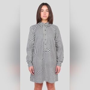 Ganni Houndstooth Pea-Collar Dress Black White Size 40/US 8-10